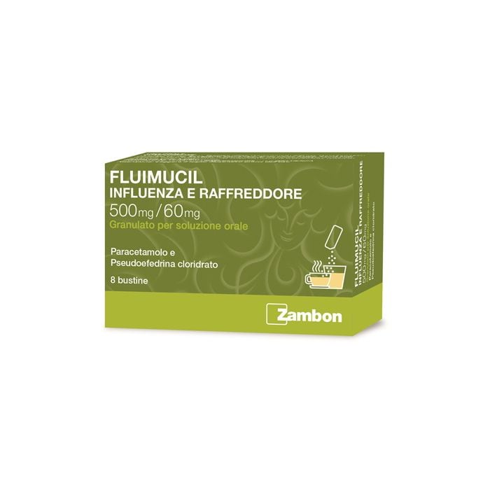 FLUIMUCIL INFLUENZA E RAFFREDDORE*orale 8 bustine 500 mg + 60 mg Far