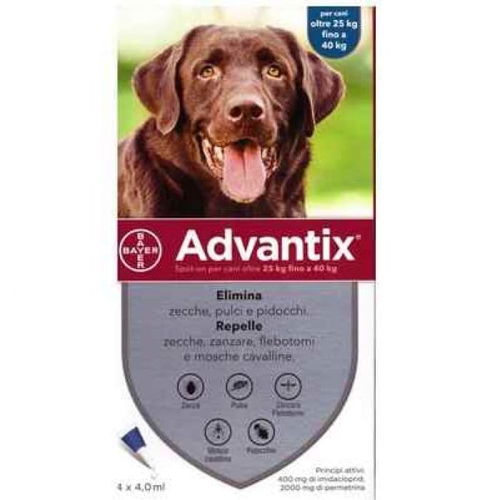 Advantix Spot On Per Cani Da 25 A 40 Kg Soluzione 4 Pipette Da 4,0 Ml