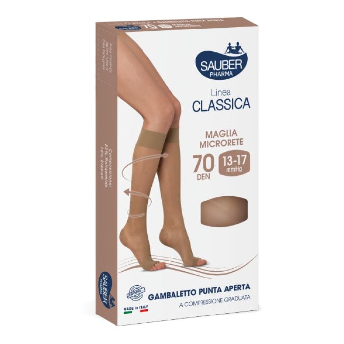 Sauber Linea Classica Gambaletto Open Toe In Maglia Microrete 70 Den Neutro  Beige Taglia