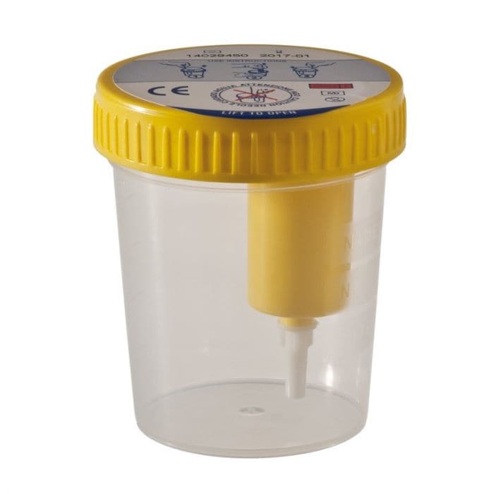 Contenitore Urine NHS Bottiglina Per Campione Di Urina Da 30ml - Trasparente, Con Etichetta Universale, Tipo NHS, Marca Sterilin Contenitore Sterile Urine NHS Style
