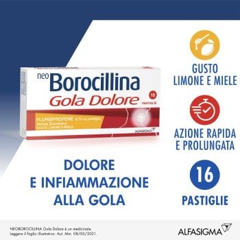 Neoboro Gola Dolore 16 Pastiglie Gusto Limone E Miele Senza Zucchero