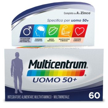 Multicentrum Uomo 50+ Integratore Alimentare Multivitaminico Multiminerale Vitamina C B6 Zinco 60 Compresse