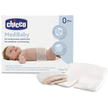 Kit Medicazione Ombelicale Chicco Medibaby 14 Compresse Pretagliate Per Ombelico + 7 Bende A Rete Ombelicali