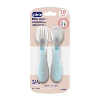 CHICCO POSATINE INOX 18M+ AZZURRO - SET FORCHETTA E CUCCHIAIO