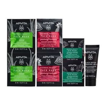 Apivita Promo Xm Express Beauty Maschera Viso Idratante Rinfrescante + Maschera Viso Illuminante Rivitalizzante + Dietadetox + Gel Detergente Nero Viso Occhi