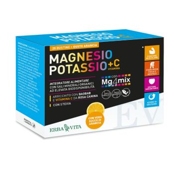Erba Vita Magnesio E Potassio + Vitamina C Integratore Gusto Arancio 20 Bustine