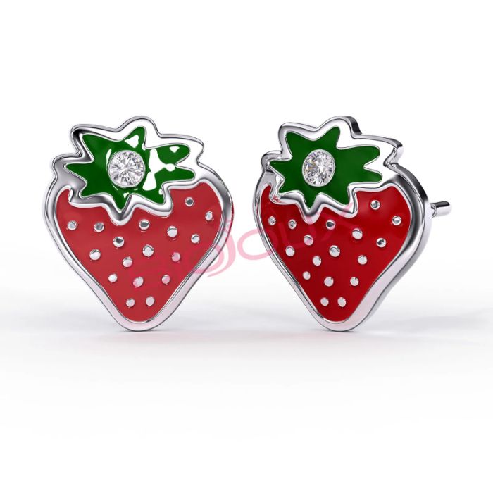 Orecchini a bottone a forma di fragola in argento sterling